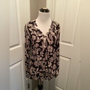 Johnny Was XS Noah Henley Floral Botanical Printed Long Sleeve Boho Chic Top